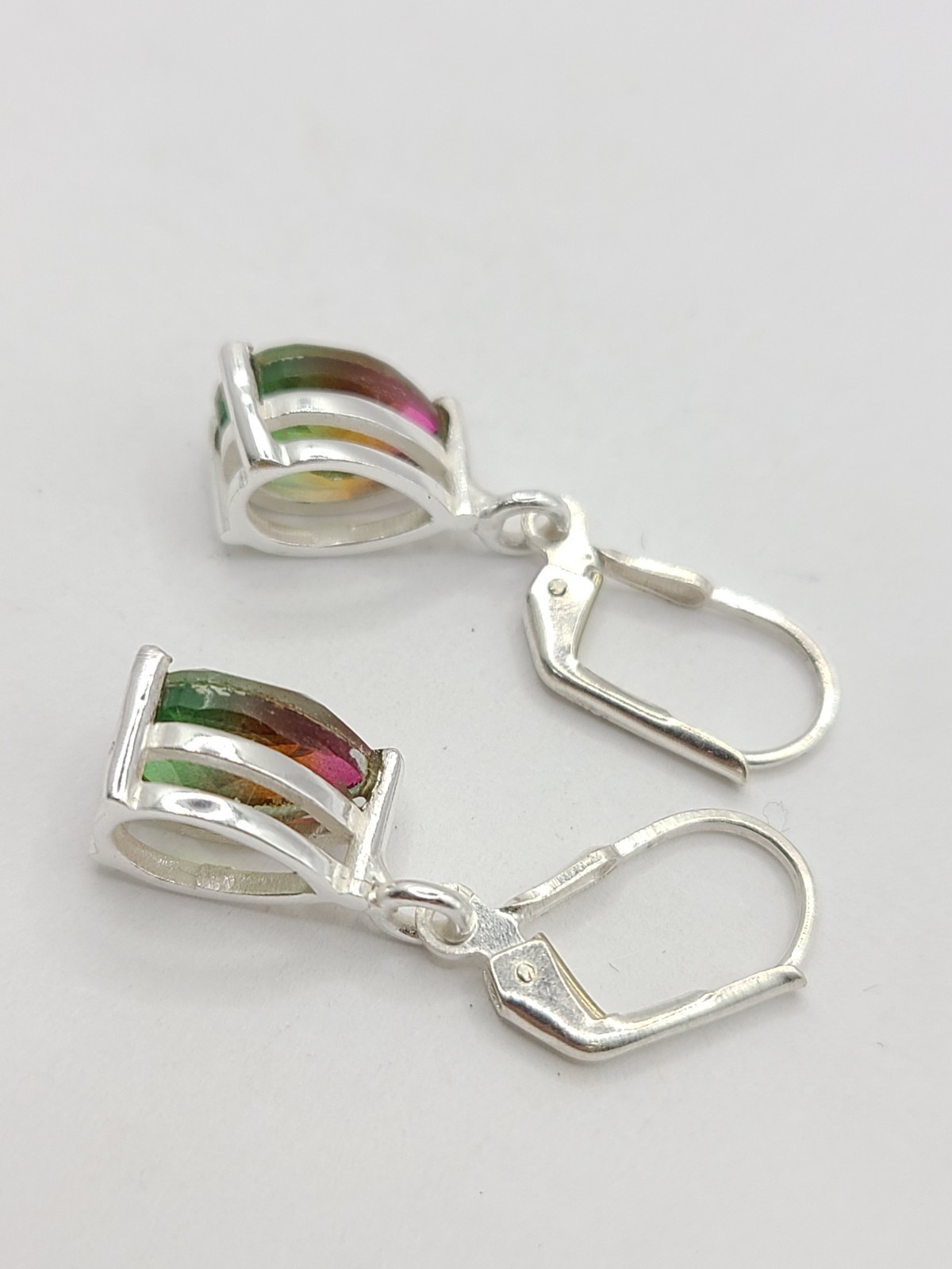 BEAUTIFUL BI-COLOR TOURMALINE 925 STERLING SILVER EARRINGS 2″ 3.03gr T.W