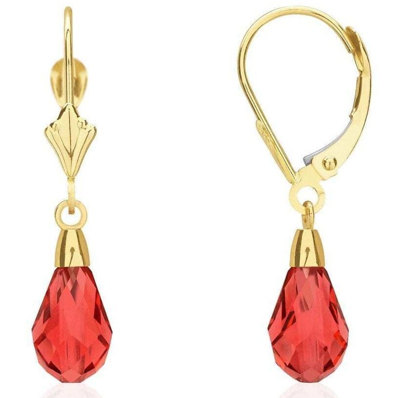 14K Yellow Gold Teardrop Simulated Gemstone Dangle Leverback Earrings