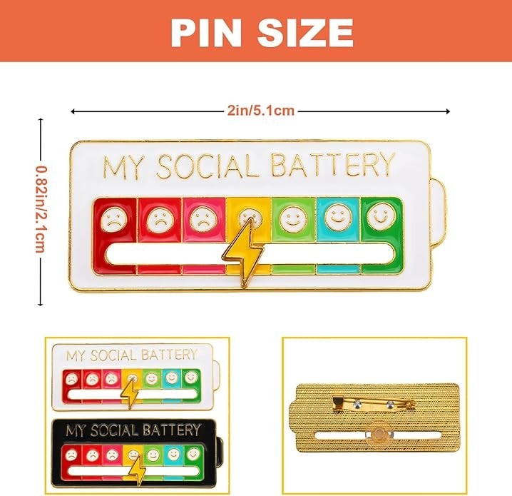 3pack My Social Battery Interactive Mood Enamel Pin NEW