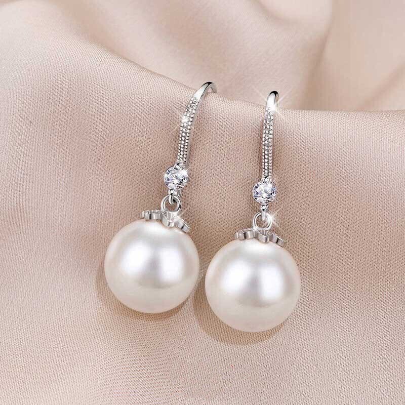 White Pearl Dangle Drop Earrings for Women,Elegant Pearl Earrings,Hook Earrings