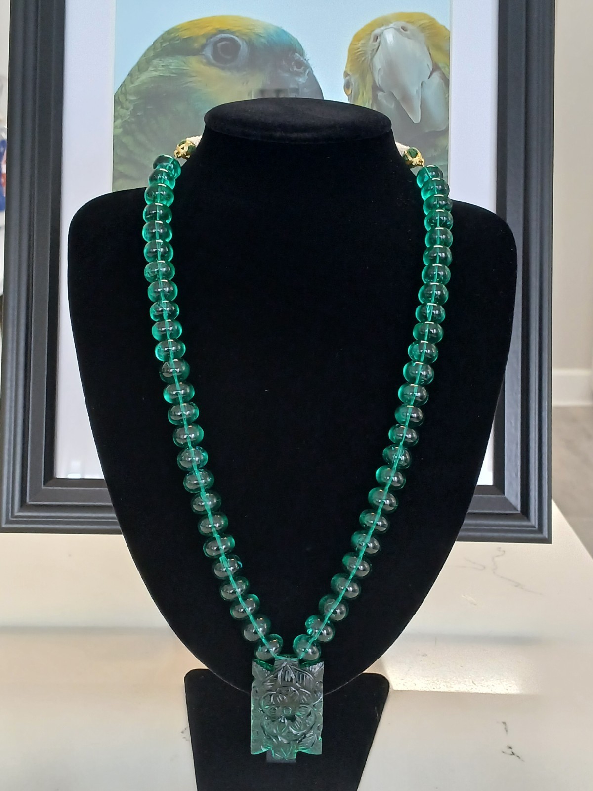 Customized AAA+Green Columbian Emerald Lab-Created Cabochon Beaded Necklace