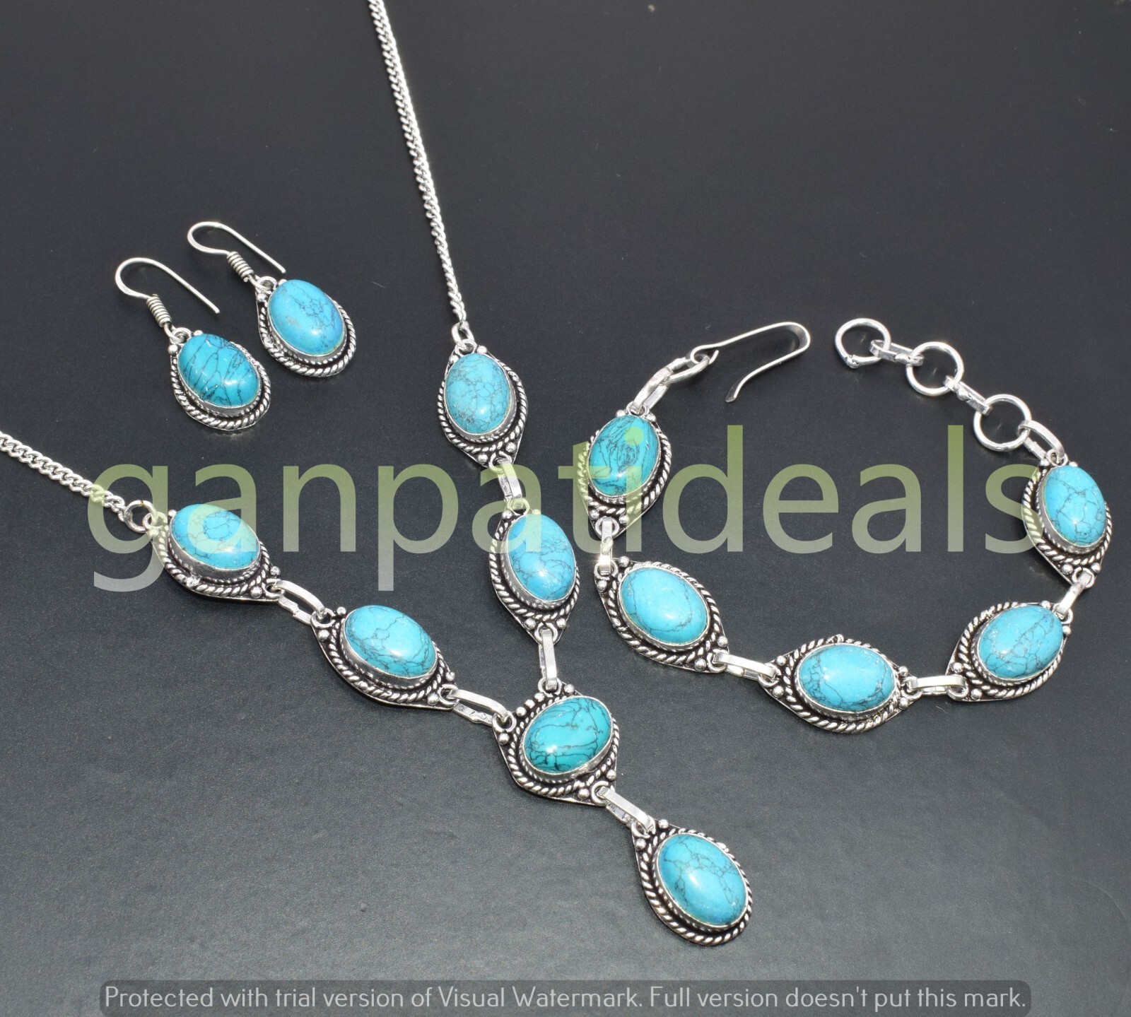 Turquoise Gemstone 3pcs Combo Set 925 Silver Plated Wholesale Lot Jewelry