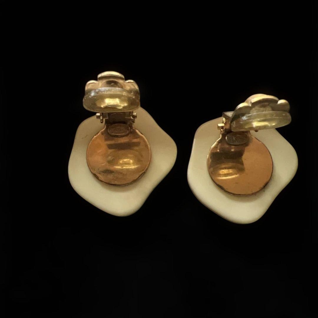 CHANEL Camellia Coco Mark Icon Earrings White & Black Clip-on Women’s Jewelry