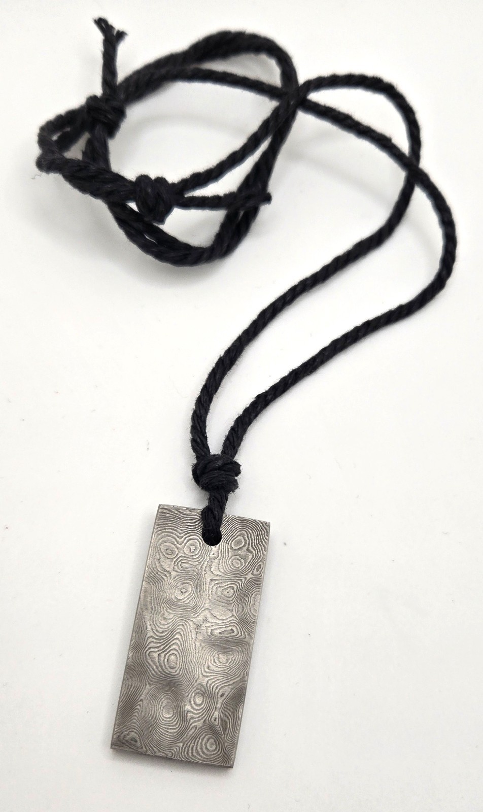 Damascus Steel Dog Tag Pendant Necklace – Hand Forged Pattern Welded – Neolithic