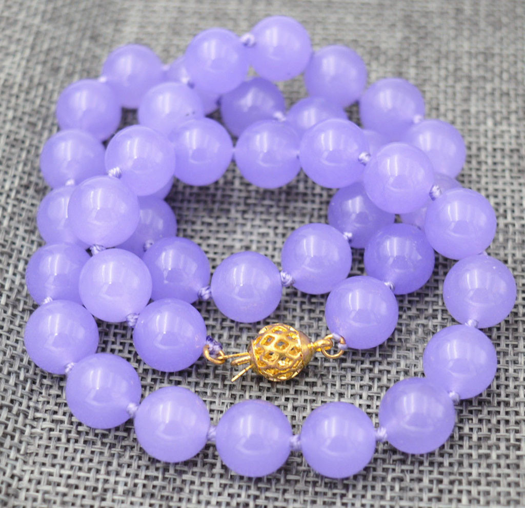 Beautiful 8mm Natural Violet Purple Jade Round Gemstone Beads Necklace 18”