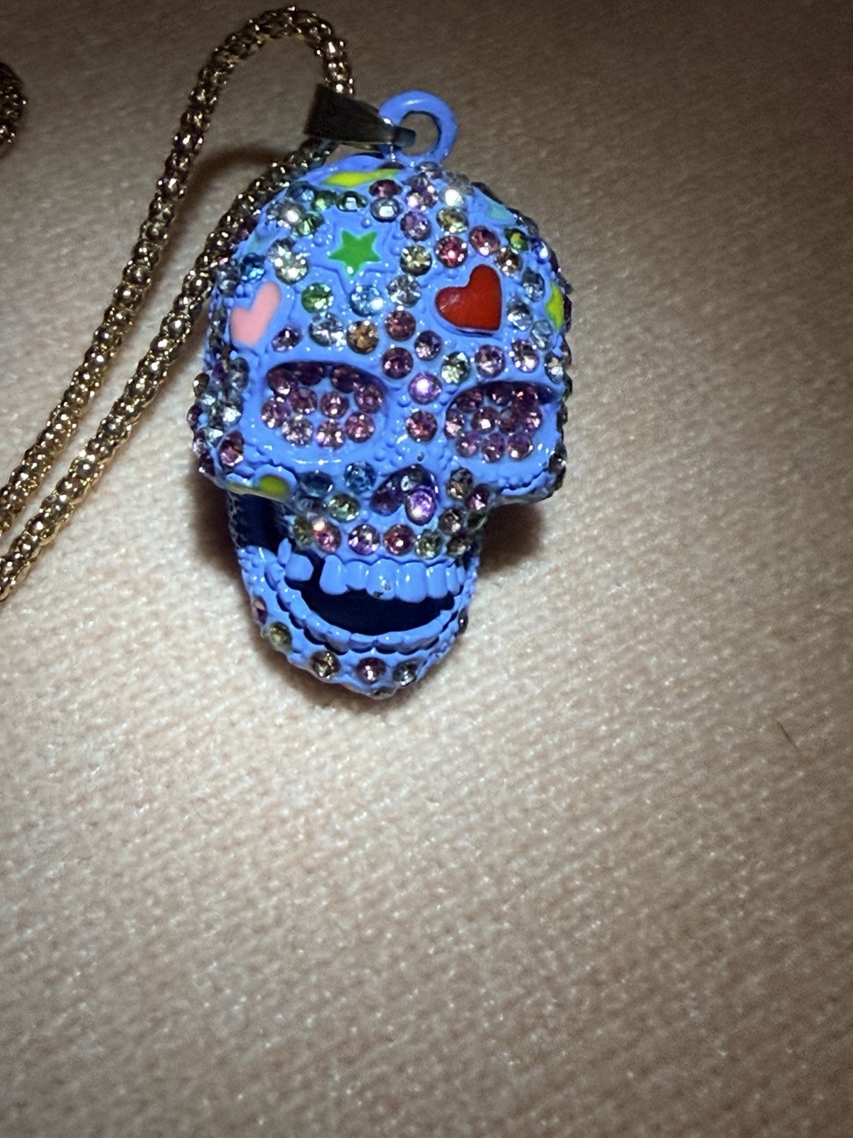 Betsey Johnson Blue Rhinestone Sugar Skull Pendant