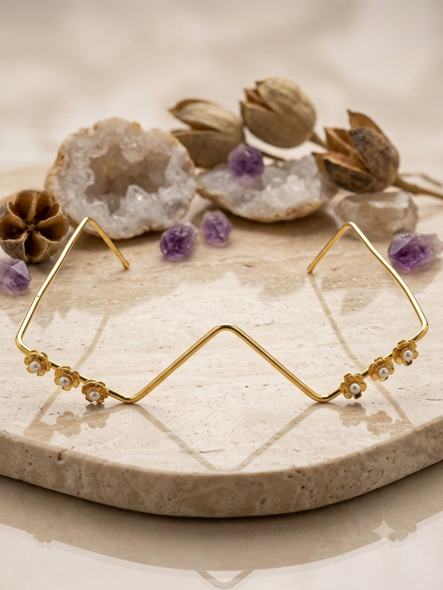 Gold Wire Pearl Wave Face Jewelry Handmade Boho Statement Eye Accessory Facelet