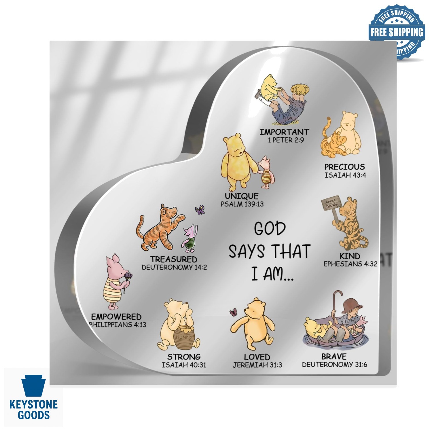 Religious Winnie Acrylic Heart Decor – Inspirational Christian Gift for Women