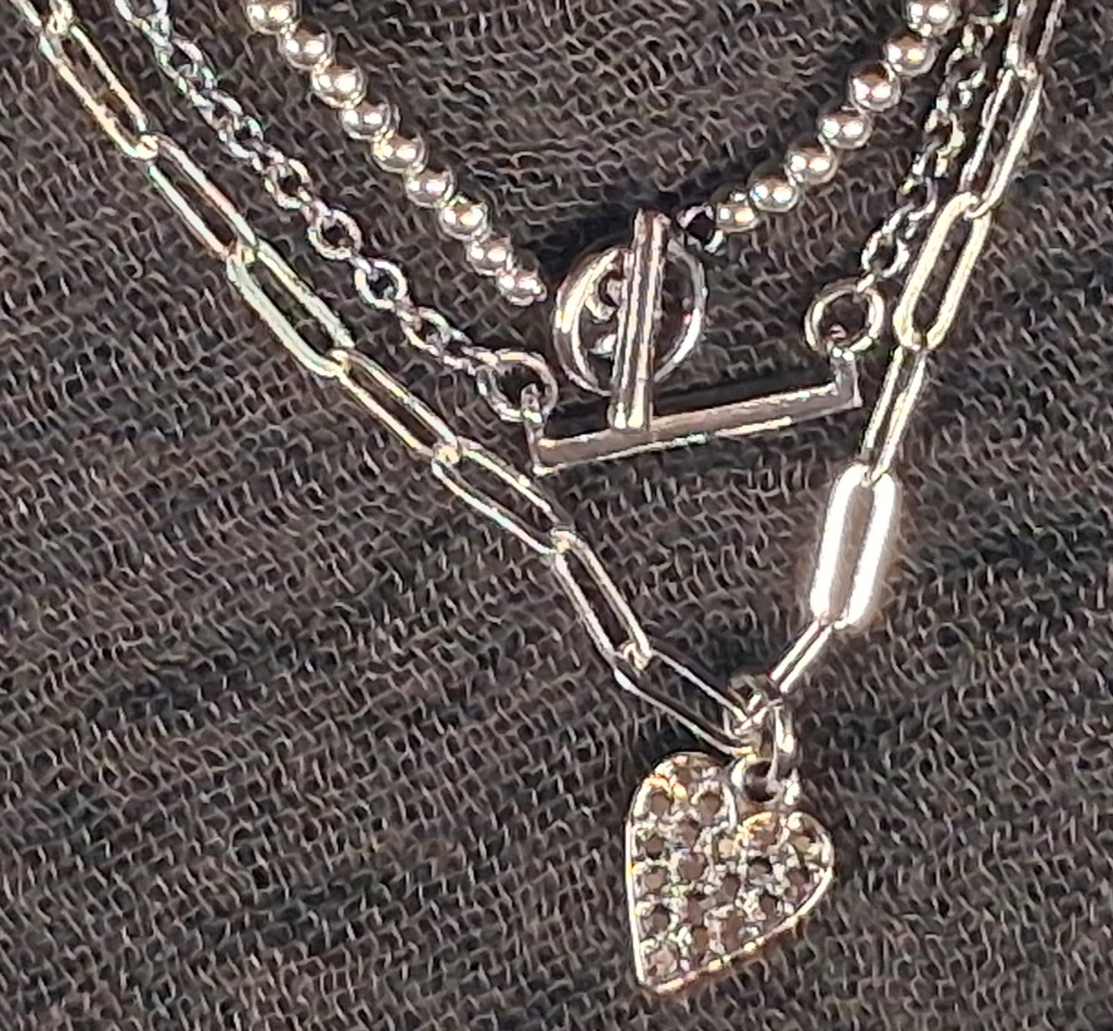 Simply Vera Vera Wang Gunmetal Layered Necklace Rhinestone Heart Pendant Toggle