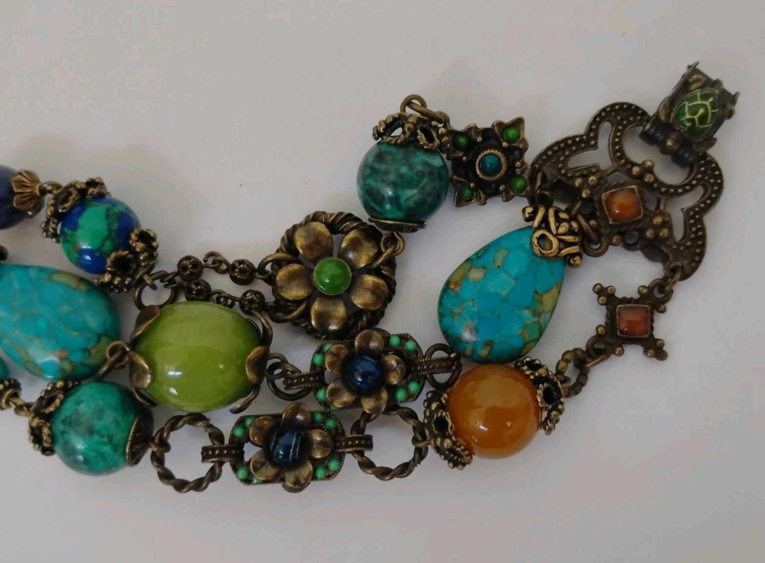 Sweet Romance USA Boho Multi Simulated Stone 3 Strand Floral Bracelet Pristine