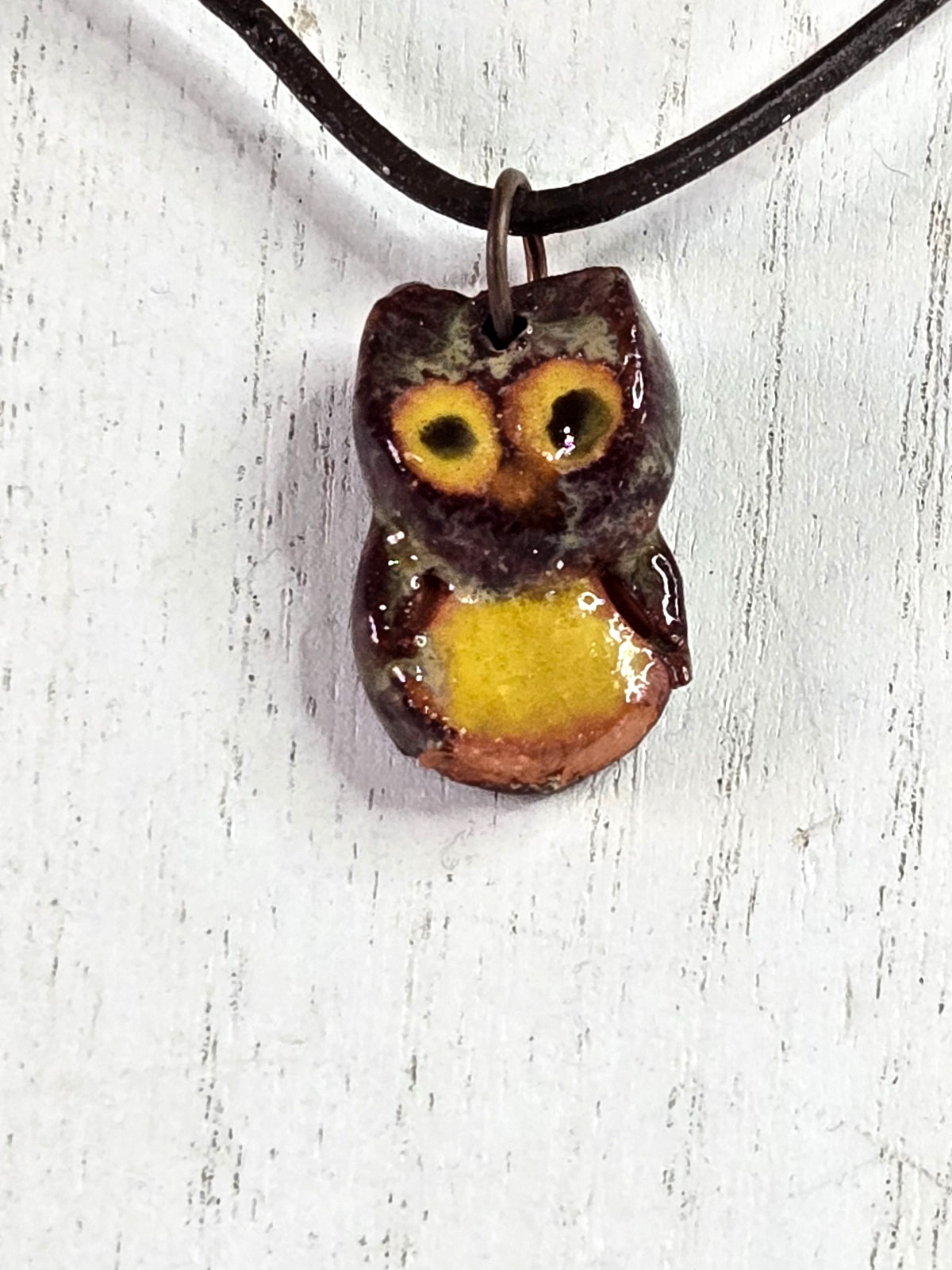 Serendipity Studio Handmade Owl Necklace Ceramic Leather Cord