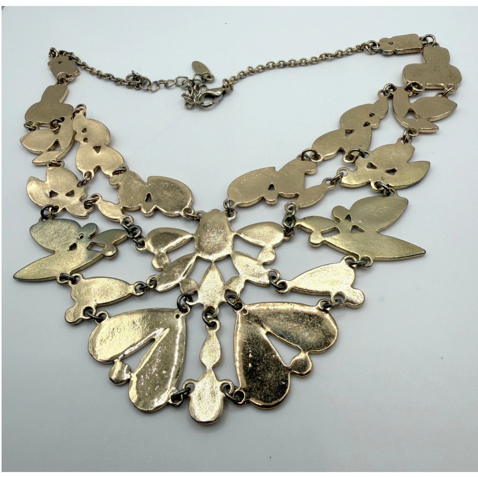 Natasha Beige Enamel Statement Bib Necklace Gold Tone 14–17″