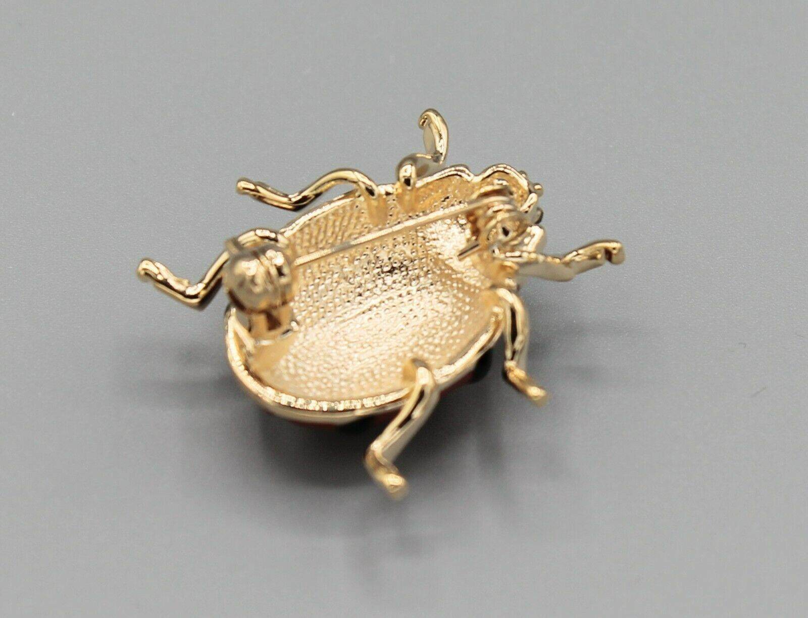 Ladybug luck lucky red black yellow gold tone cute adorable pin brooch