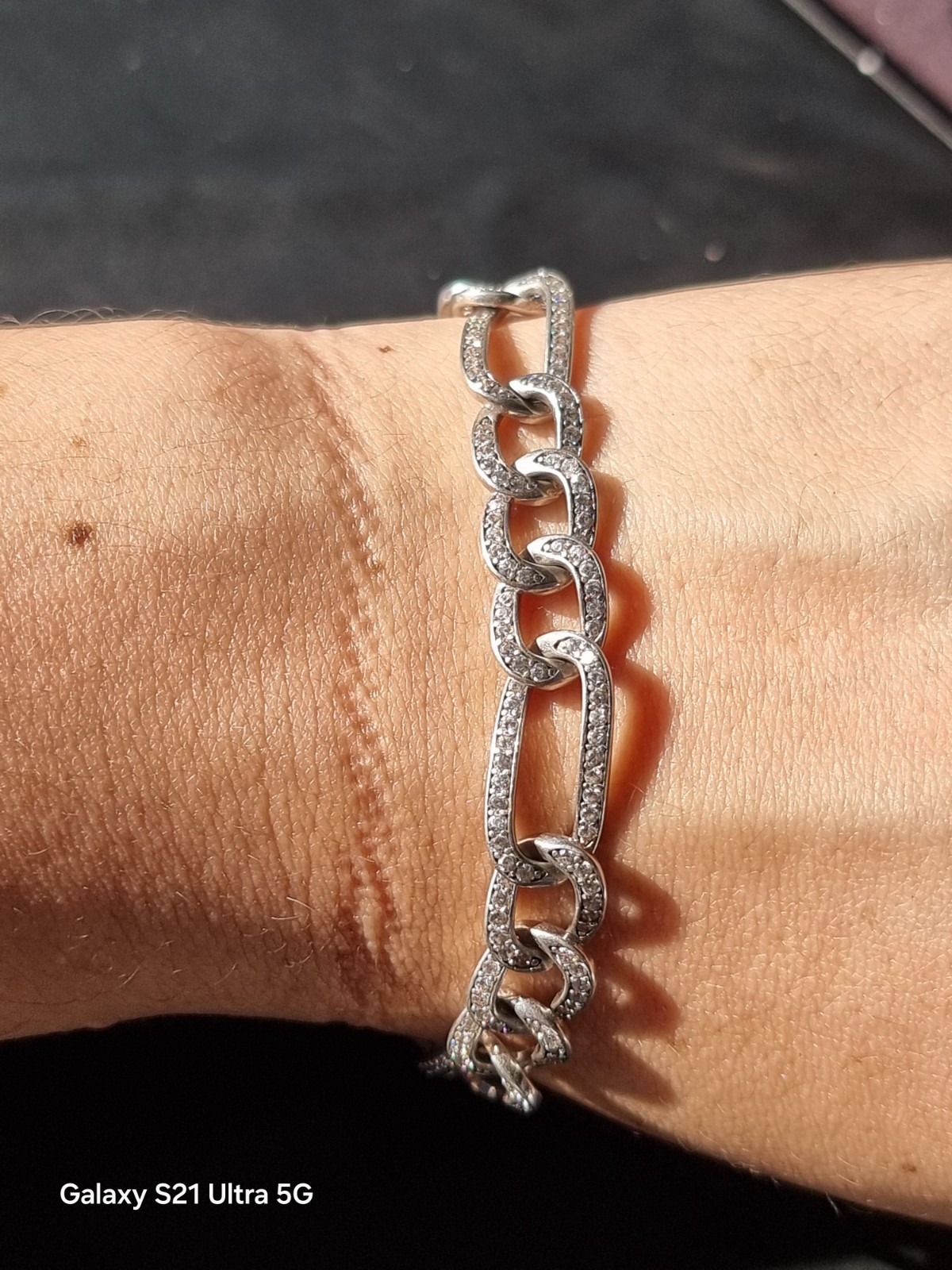 925 Sterling Silver Pave Link Bracelet – Cubic Zirconia CZ Paperclip Chain Brace