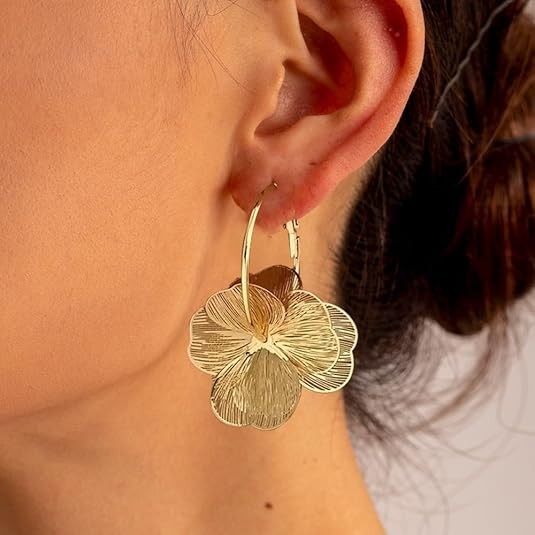 Dangle Flower Earrings for Women Statement Trendy Hoop Earring Floral Drop Earri