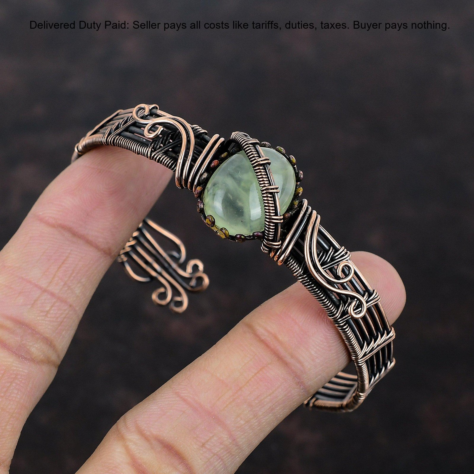 Christmas Sale Oval Prehnite Gemstone Copper Birthday Twisted Bangle Bracelet