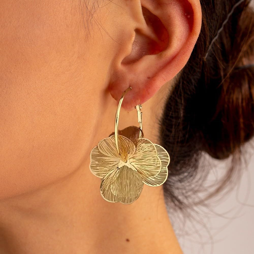 Dangle Flower Earrings for Women Statement Trendy Hoop Earring Floral Drop Earri