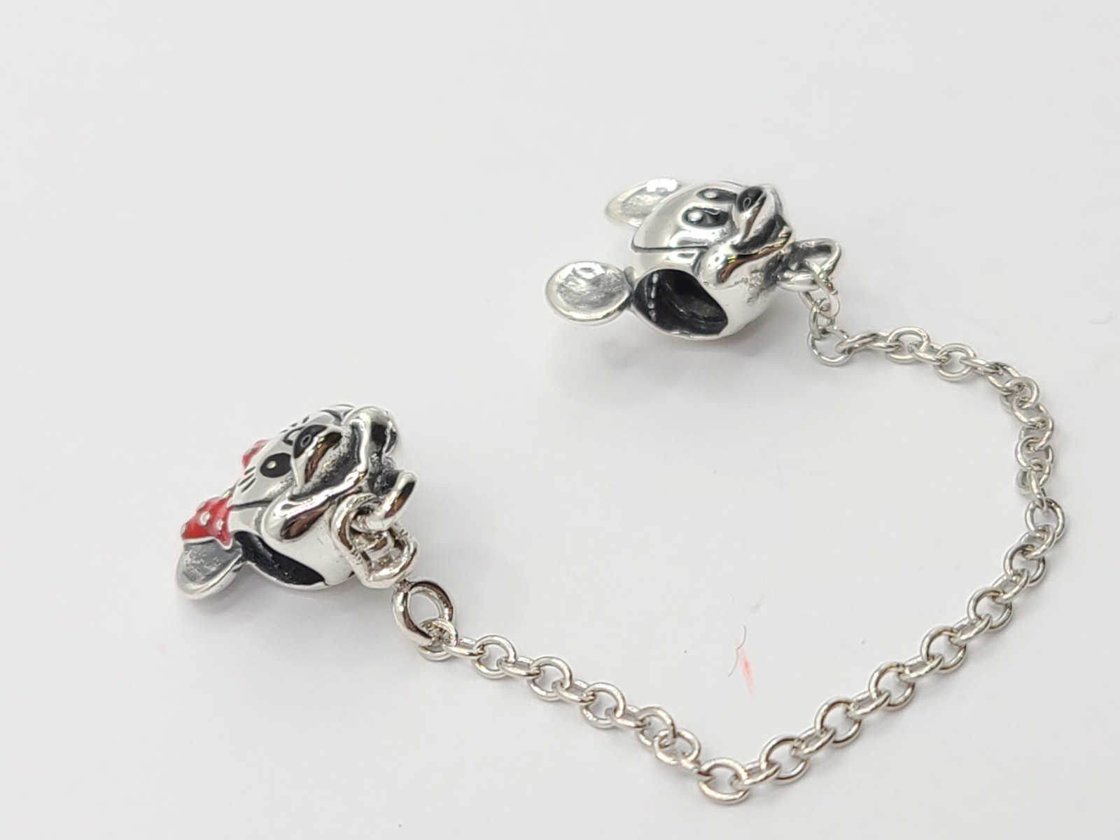 Silver Mickey & Minnie Mouse European Safety Chain Dangle Charm Bead!