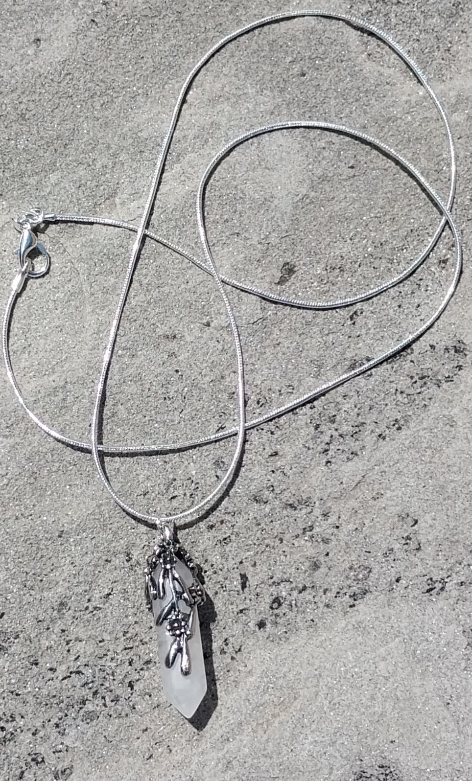White Amethyst Flower Wrapped Pendant With 24″ Sterling Chain