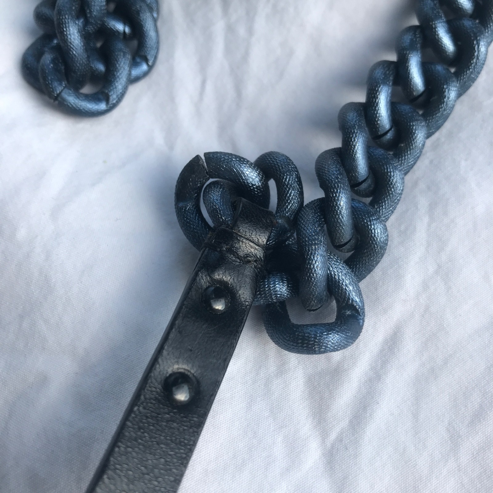 Burberry oversize chain curb link long necklace metal leather slate snakeskin