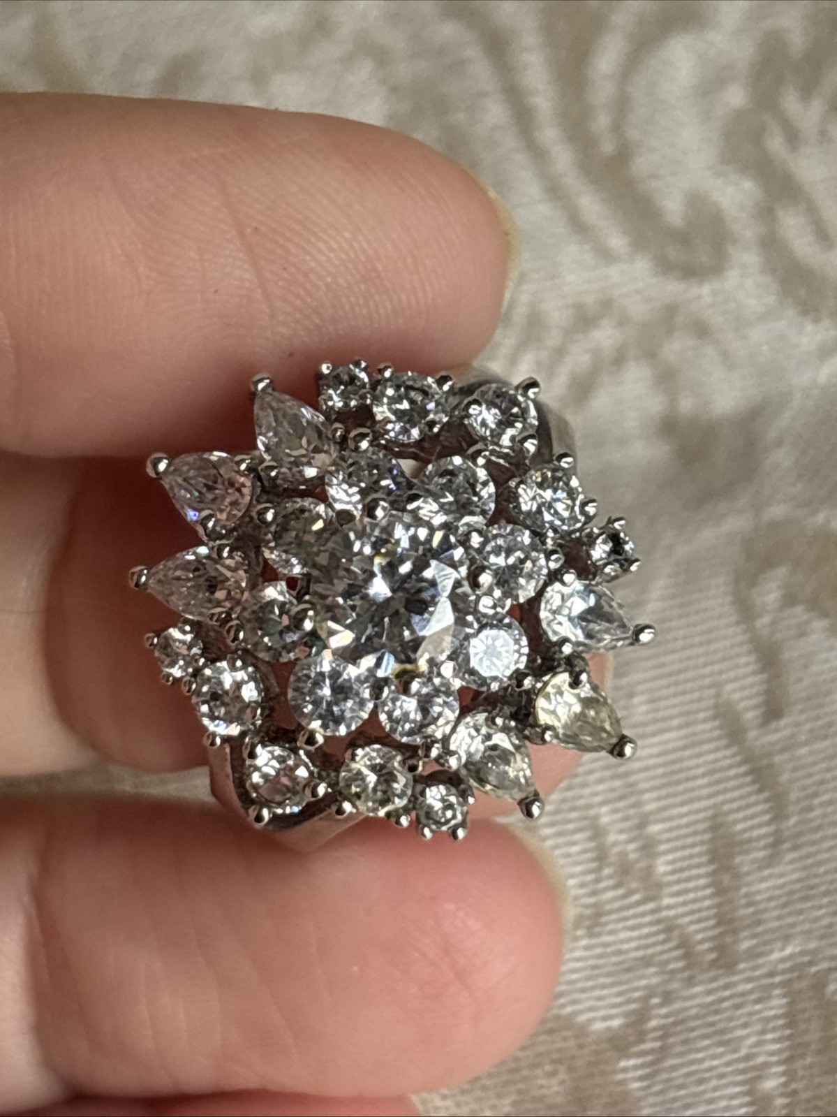Park Lane Incredible Ring Size 8 Vintage Retired Silver Tone Cz Cluster See Pics