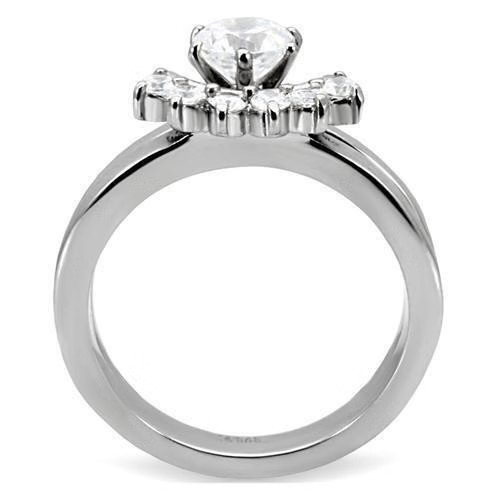 TK105 – High polished (no plating) Stainless Steel Ring with AAA Grade CZ in Cle