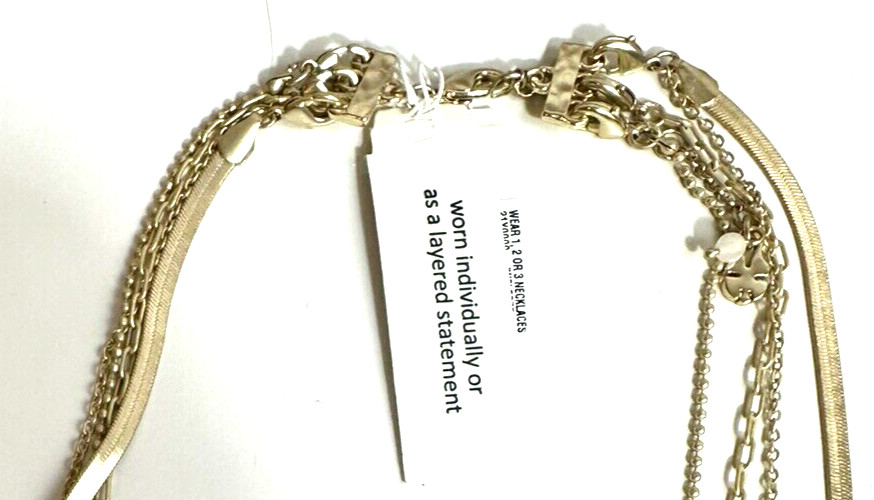 Lucky Brand Gold Tone Star Charm Layered Necklace 3 Strand Pendant NWT 3-in-1