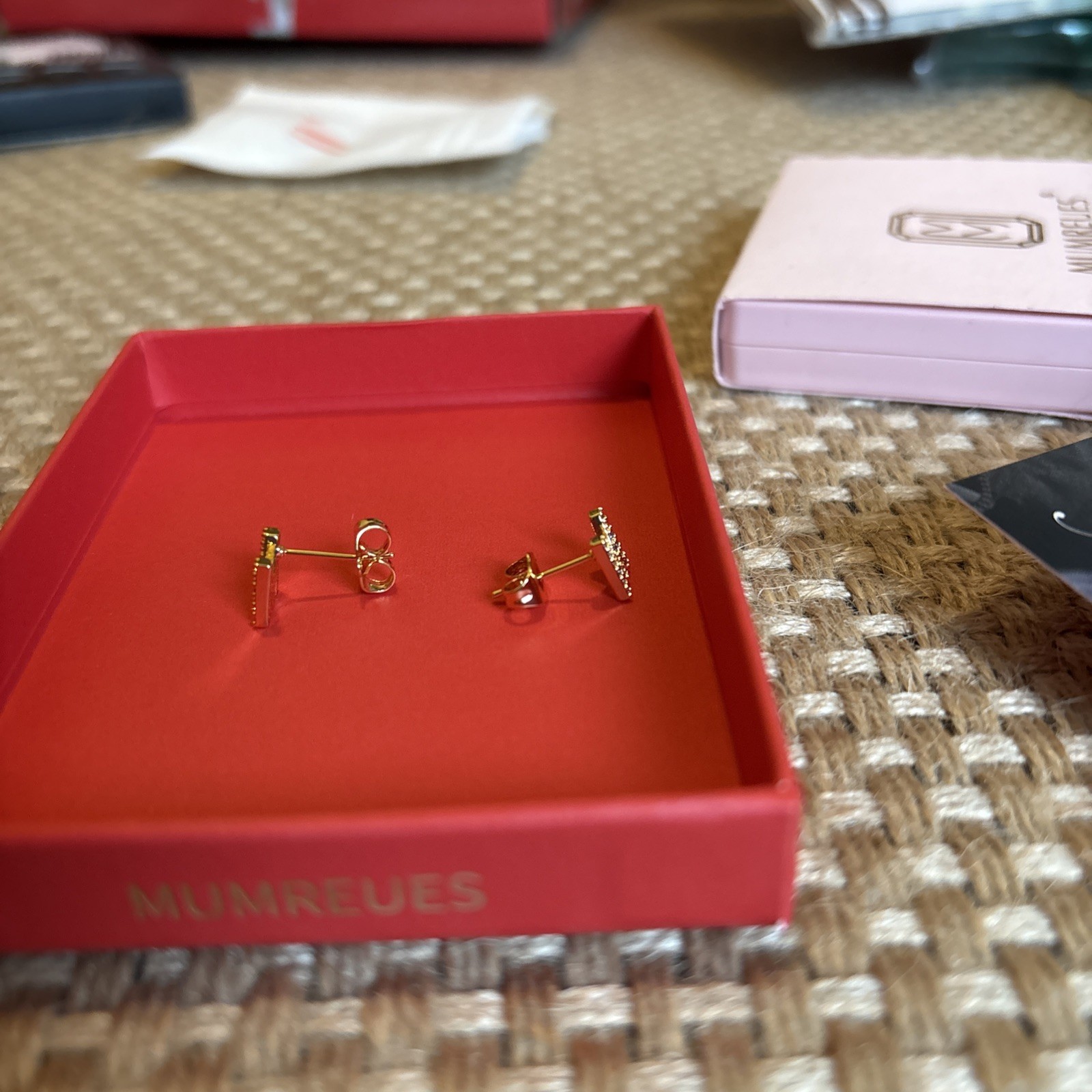 Mumreues Gold Letter M Stud Earrings With Clear Stones