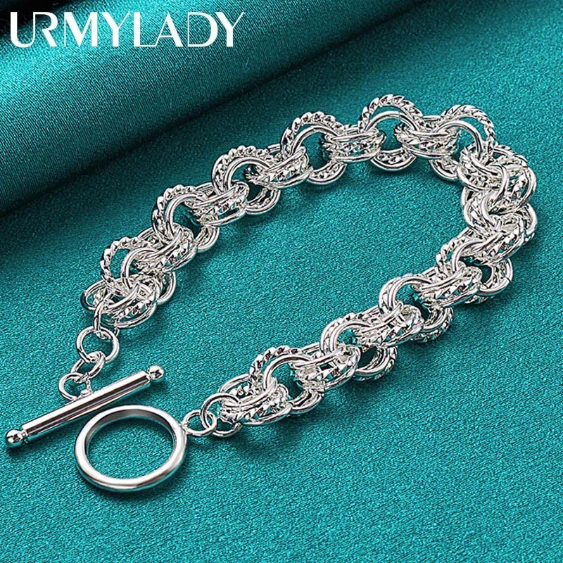 URMYLADY 925 Sterling Silver Charm Chain Bracelet For Women Fashion Jewelry