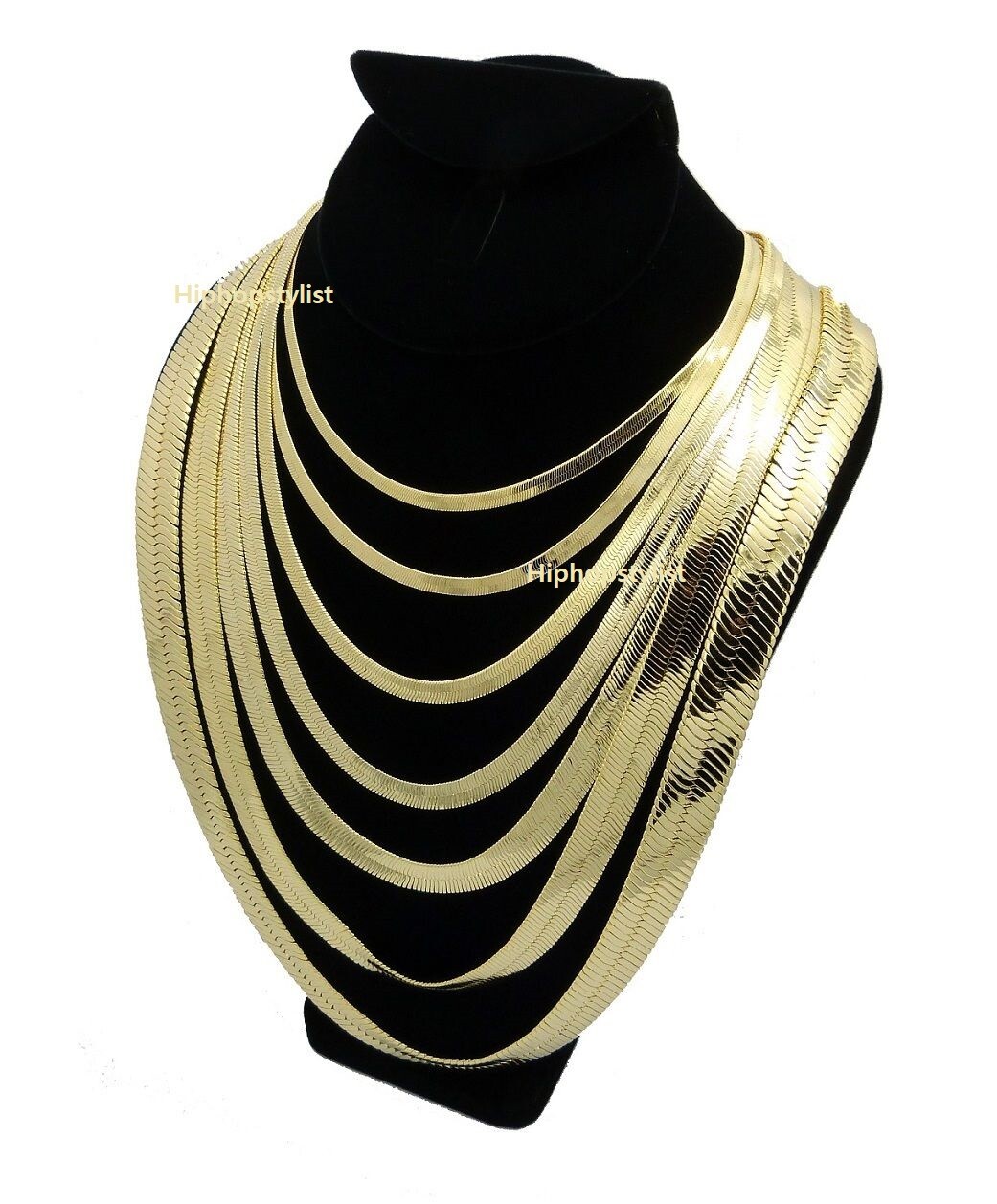 Men Herringbone Chain 4mm to 14mm 8″ 18″ 20″ 24″ 30″ Necklace 14K Gold Plated.