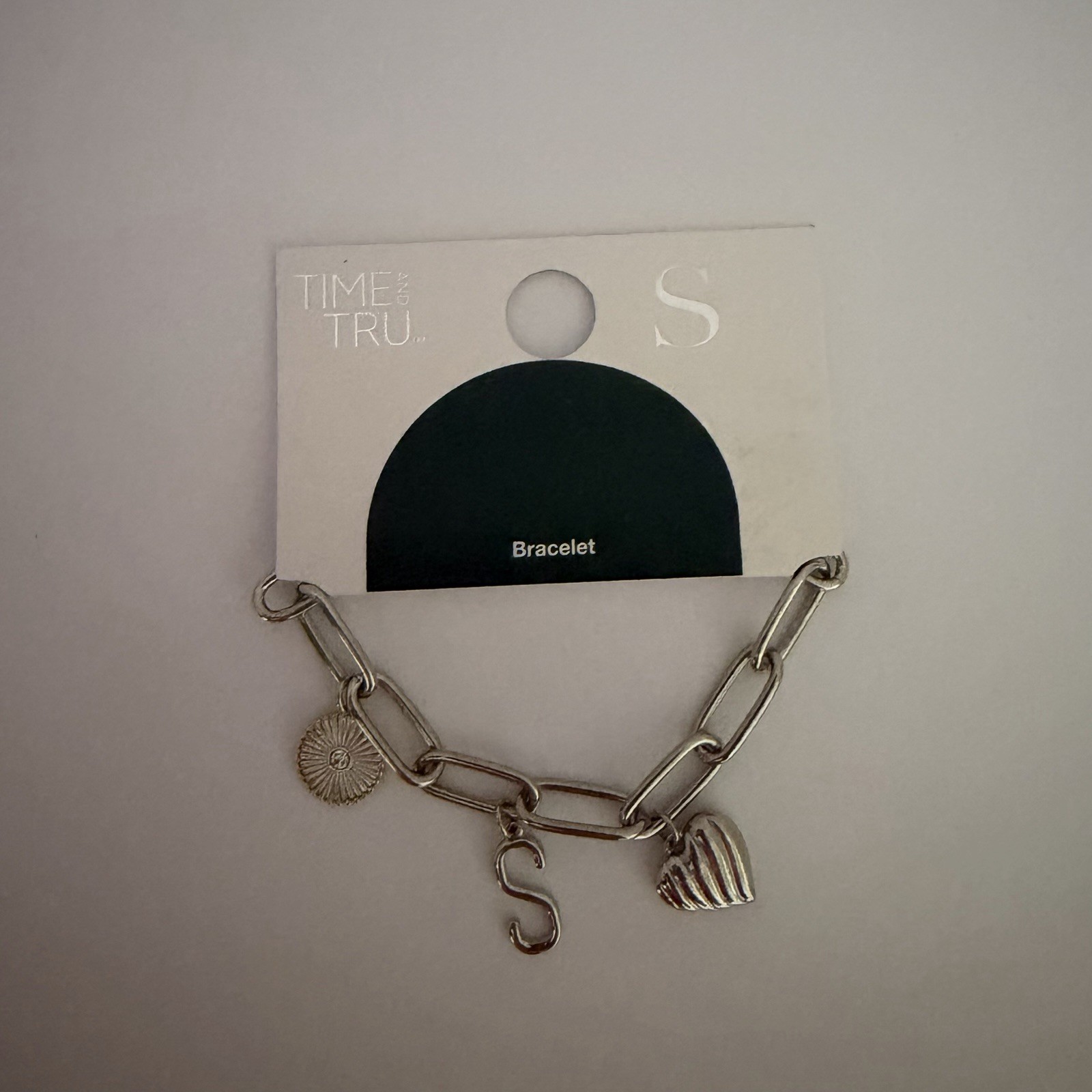 Time And Tru Silvertone Initial Charm Bracelet, Initial “S”