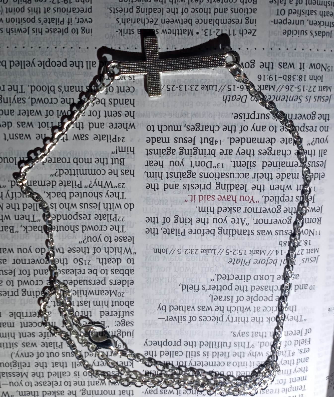 SIDEWAYS CROSS CRUCIFIX NECKLACE CHAIN FREE JEWELRY BOX