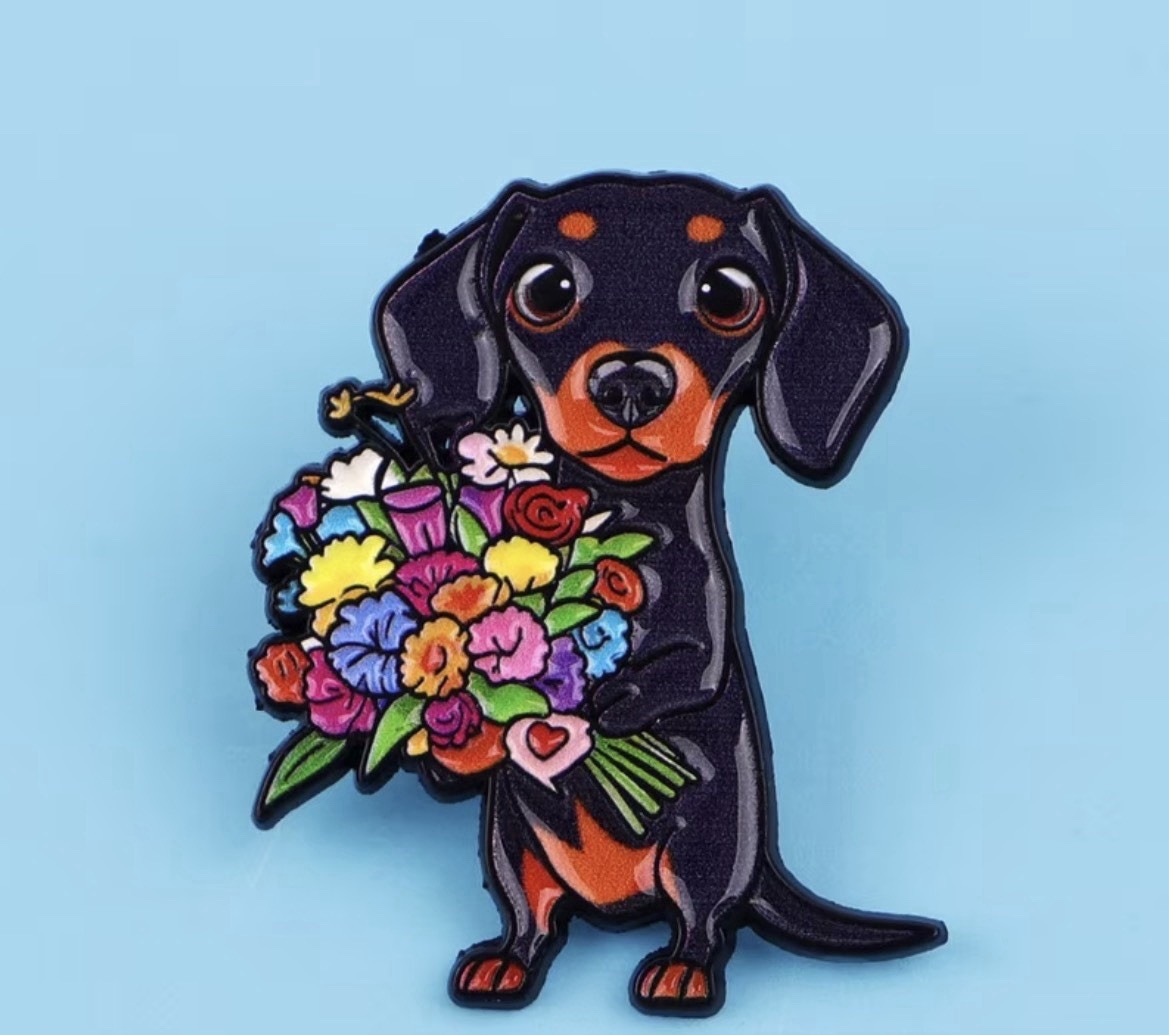 1pc Cute Dachshund Dog Enamel Pin | Zinc Alloy Brooch with Silicone Back