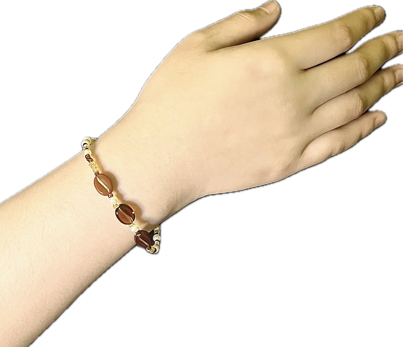 Women Gold Adjustable Coffee Beaded Necklace Pearls Bracelet Handmade Jewelry