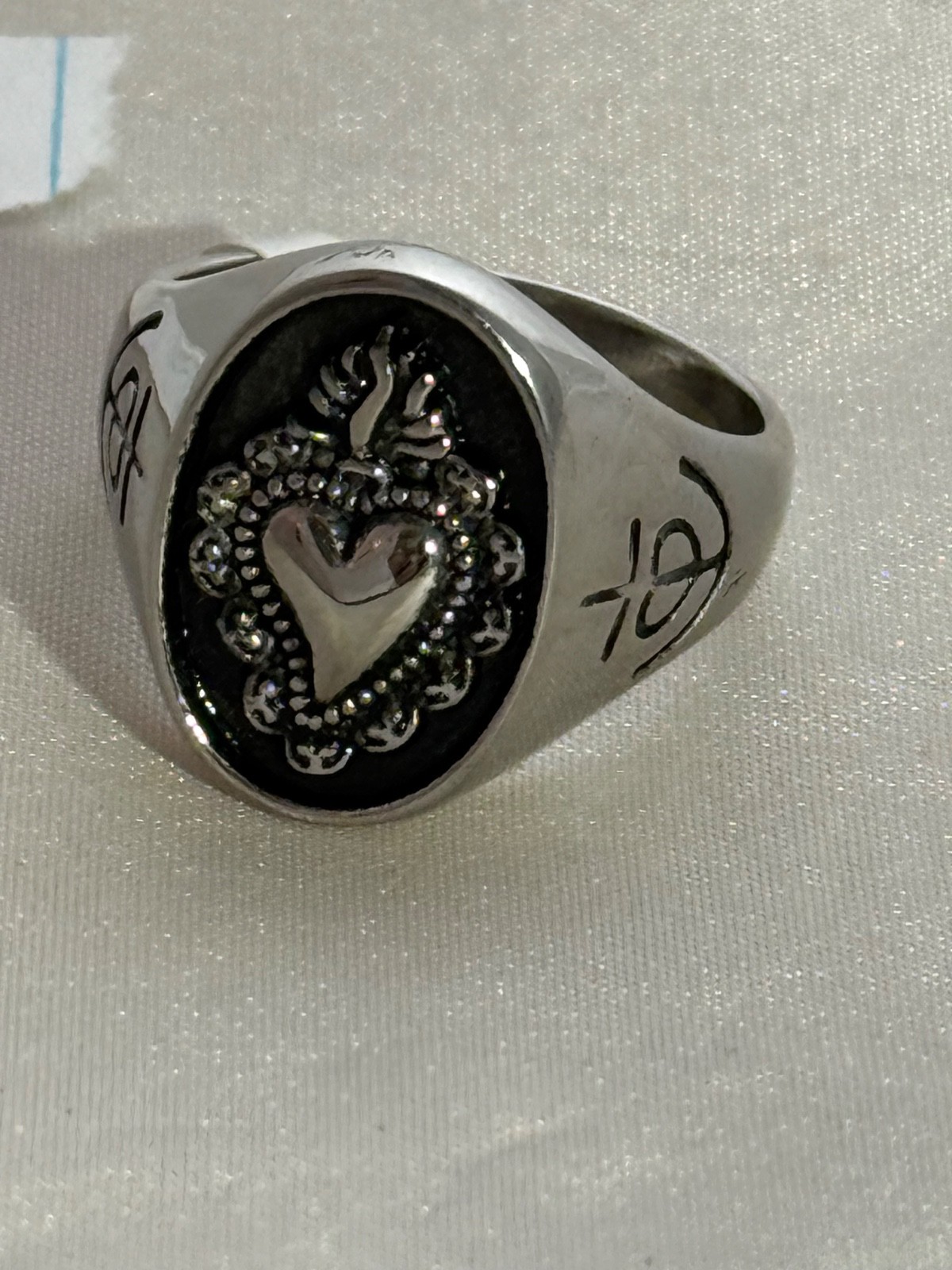 Stainless Steel Sacred Heart Cross Ring – Gothic Religious Symbolism