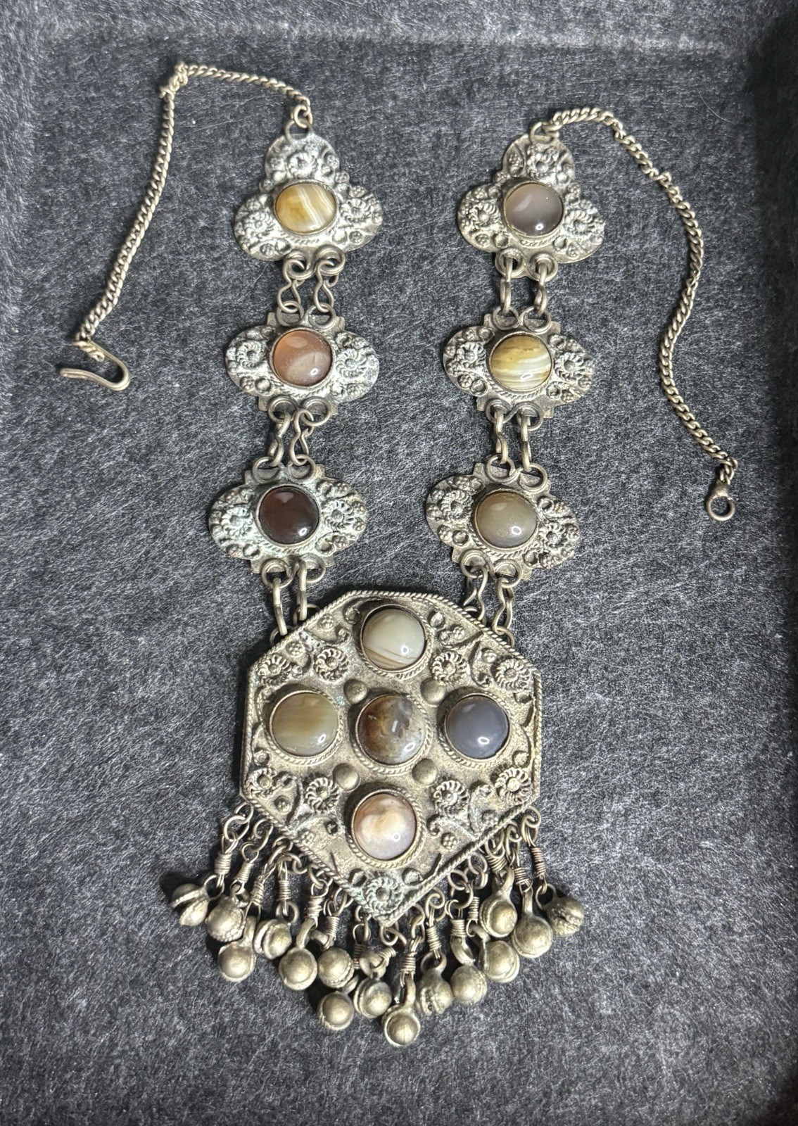 Antique Multi Metal + Gem Stone India ? Tribal?Ethnic Necklace Unusual Look Cool