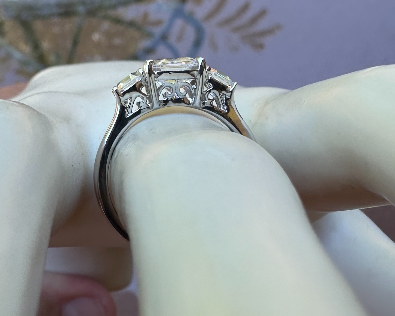 Sterling Silver 3-Cubic Zirconia Asscher-cut Engagement Ring