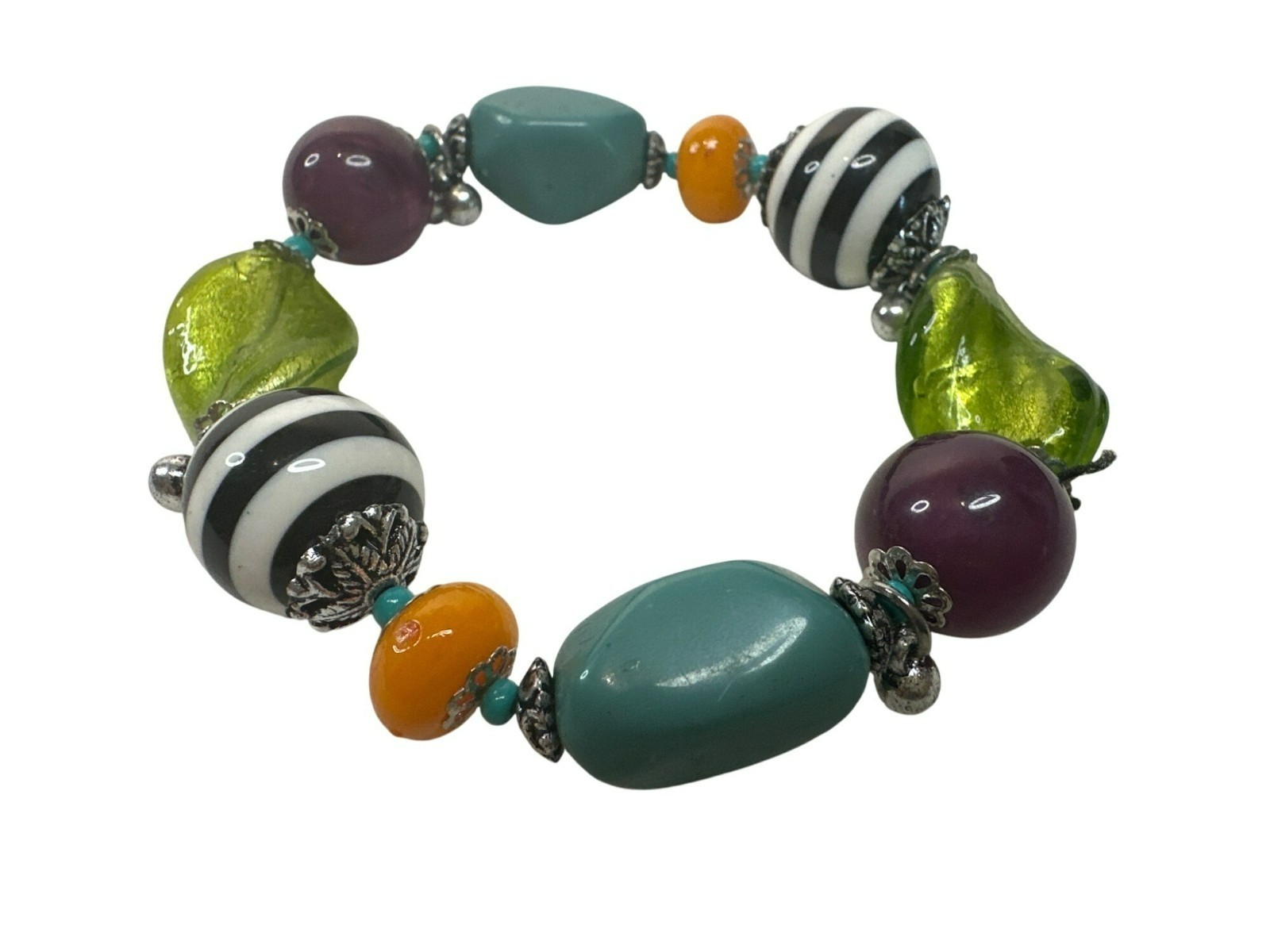 Colorful Beaded Stretch Bracelet Multicolor Glass & Resin Beads Chunky Colorful