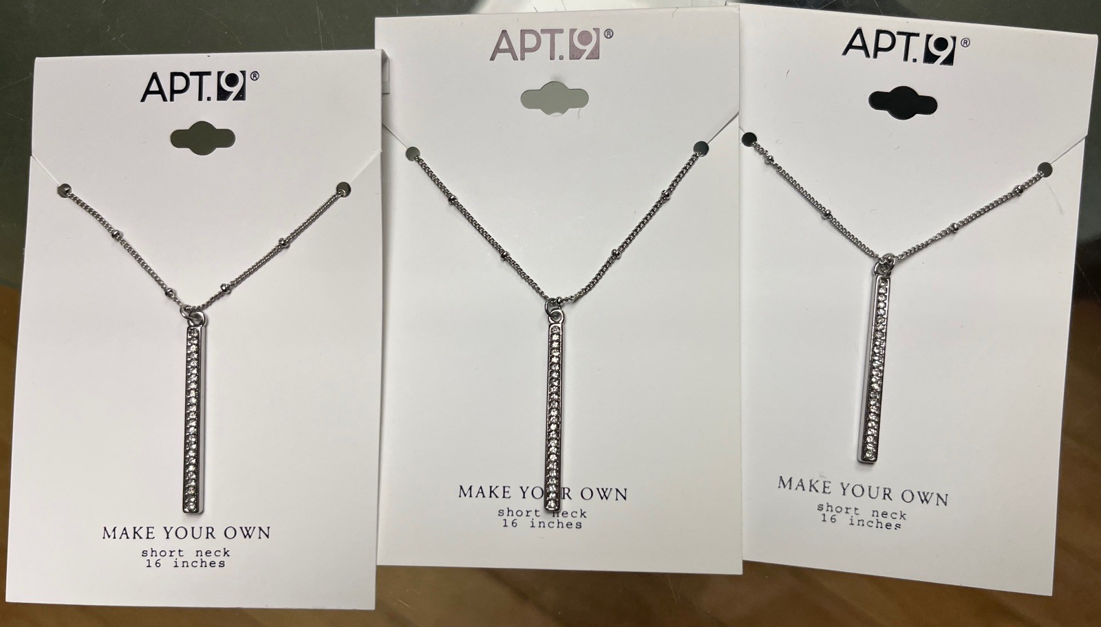 Lot 3 APT 9 NWT Silver Tone Bar Pendant Necklace Rhinestone 16 Inches