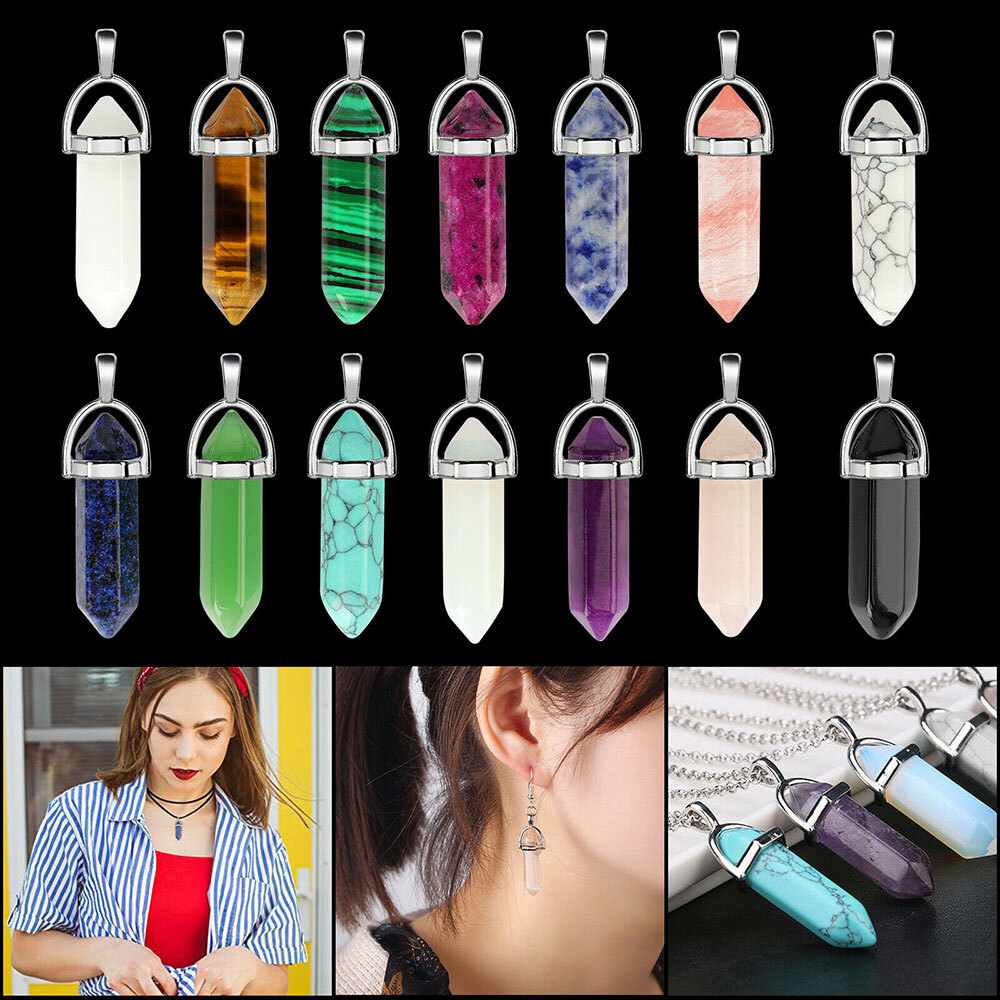 Hexagonal 48X Reiki Point Crystal Stone Natural Quartz Necklace Jewelry Pendant