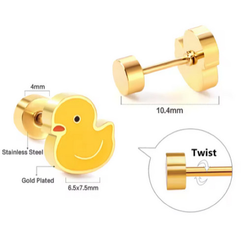 Baby Duck Gold Colored Stainless Steel Tiny Stud Earrings New