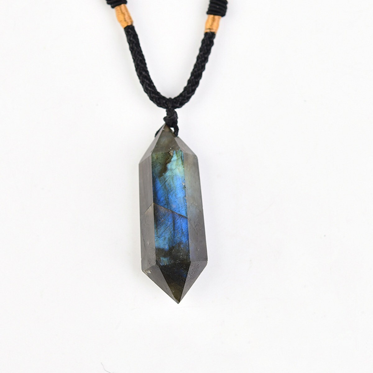 High Flash Labradorite Double Point Pendant Necklace Healing Crystal Gifts