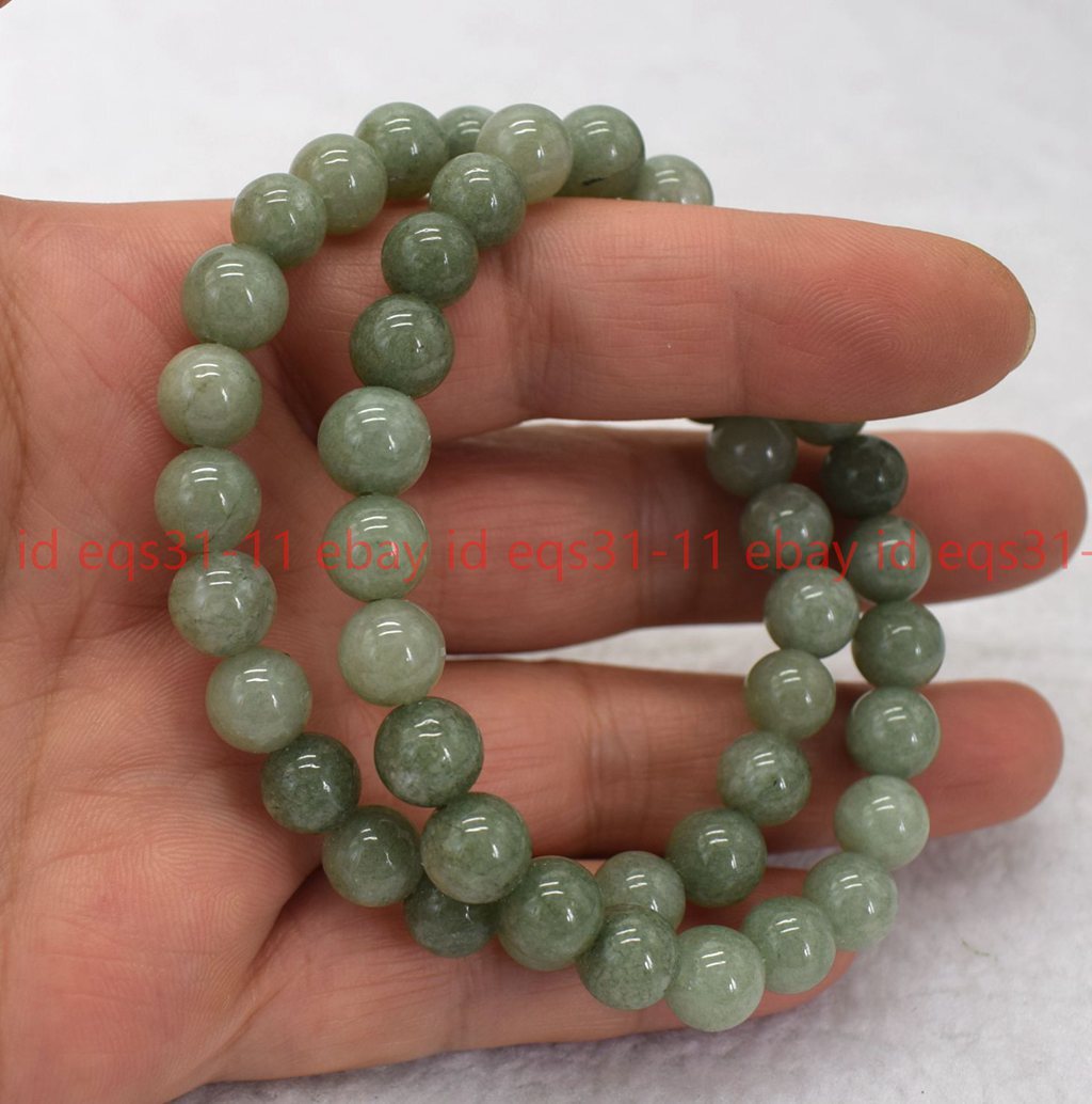 Wonderful Natural 8mm A Green Jade Round Gemstone Beads Bracelet 7.5”