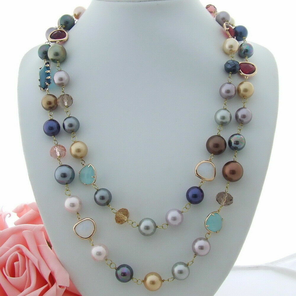 H101602 47″ Sea Shell Pearl Crystal Necklace