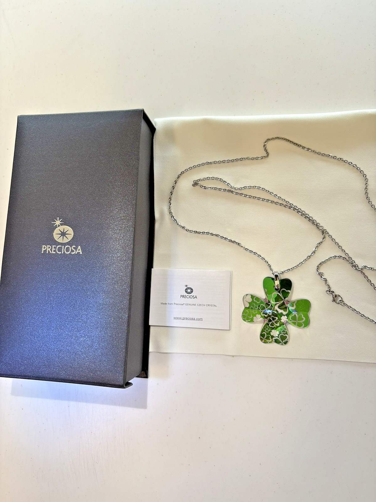 Clover Crystal Pendant Necklace- Vitrail Green Preciosa Bohemian Crystal