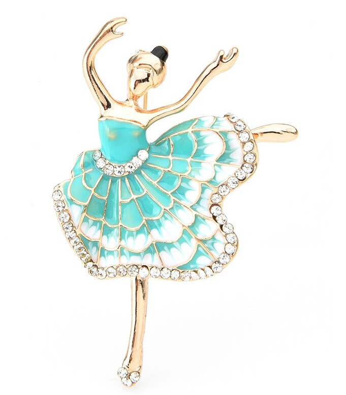 Wuli&baby Rhinestone Flower Dress Dancer Ballet Girl Brooches Women Enamel Sport