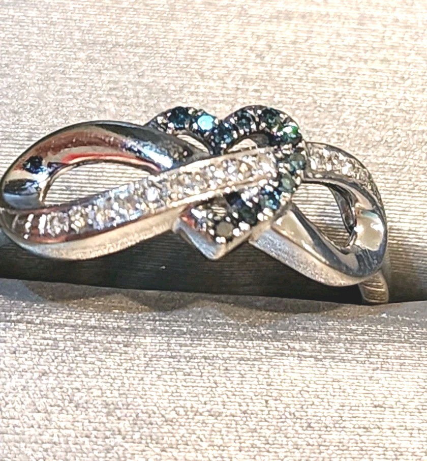 Infinity heart ring Zales White & blue DIAMONDS *Free Ship! Say “I LOVE YOU!”