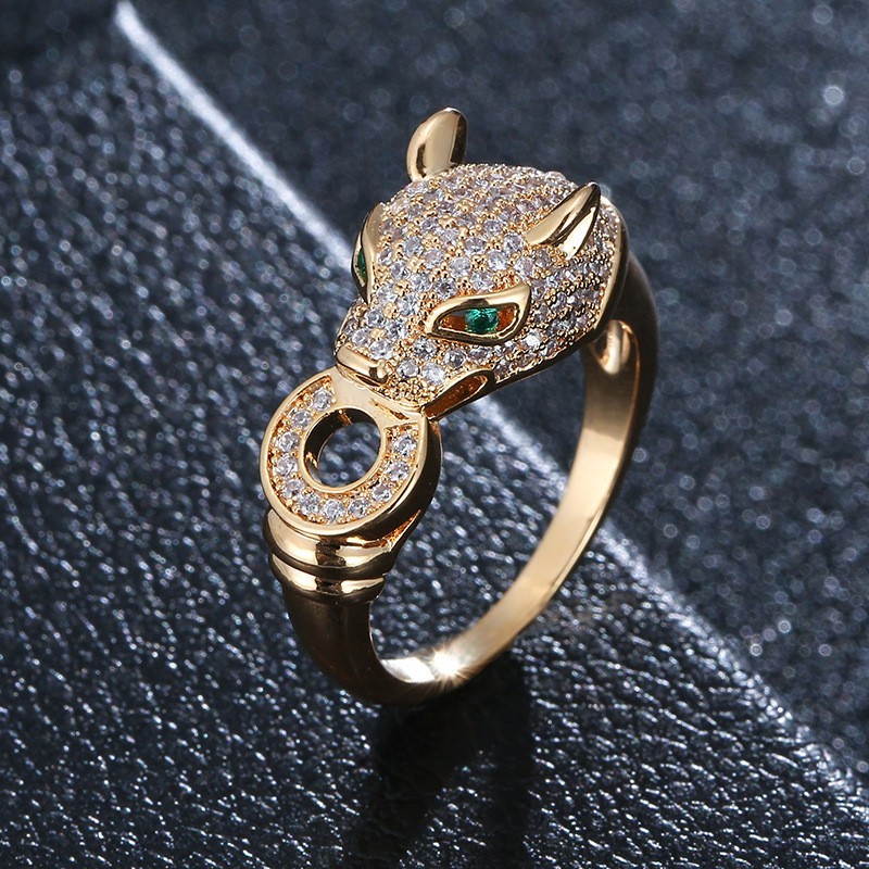 Cartoon animal leopard head micro-painted zircon women’s ring jewelry
