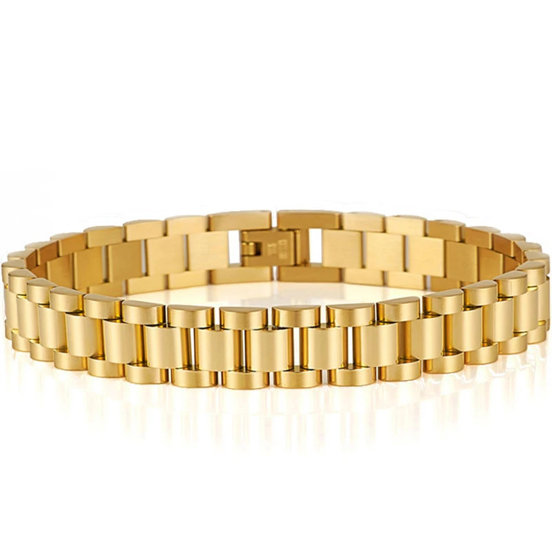 10MM Watchband Style Men’S Bracelets for Women Man Ladies Gold Color Stainless S