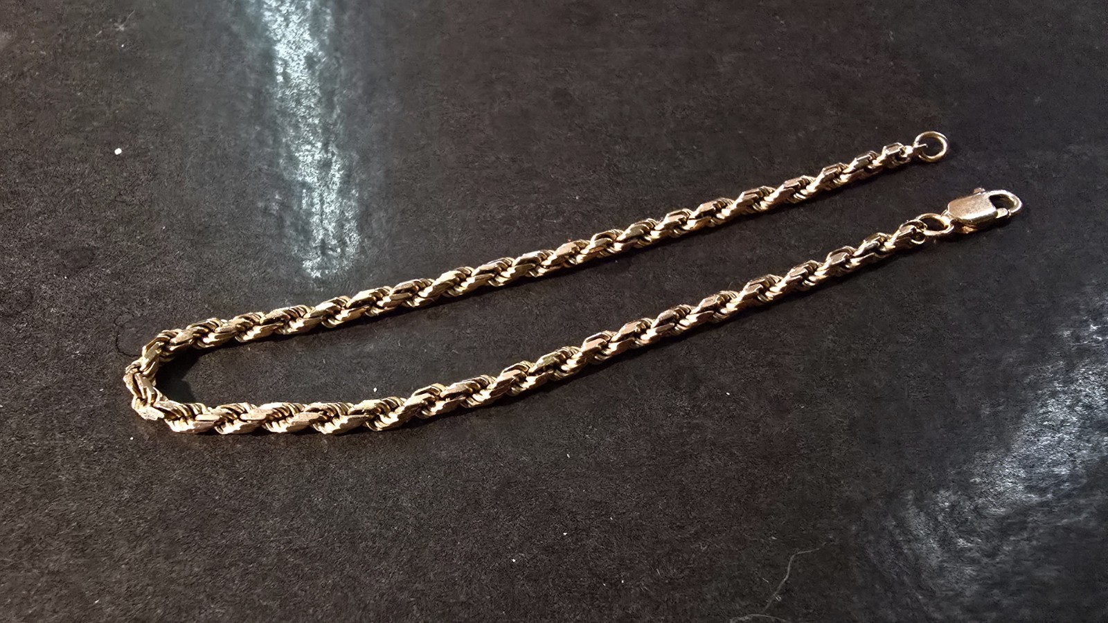 14K Solid Gold Rope Chain Bracelet 8.5″ 9.4g Lobster Clasp
